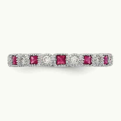 Diamond w/Ruby Band, 14K White Gold