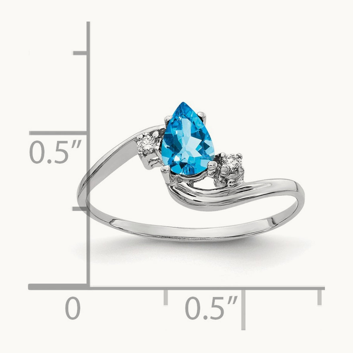 6x4mm Pear Blue Topaz AA Diamond ring, 14K White Gold