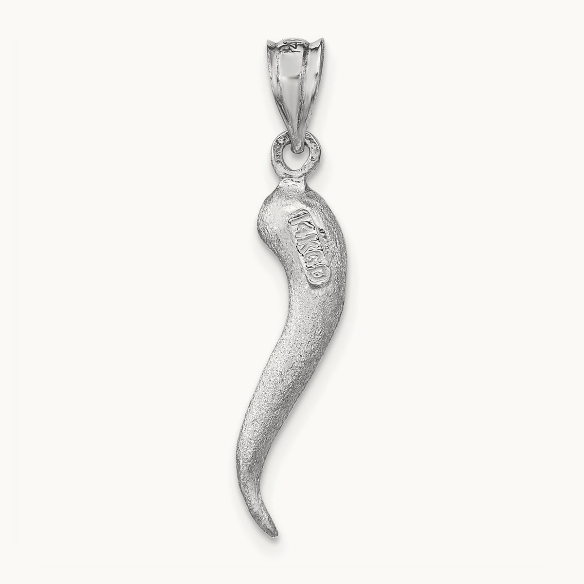 Brushed 3D Italian Horn Pendant — 14K White Gold