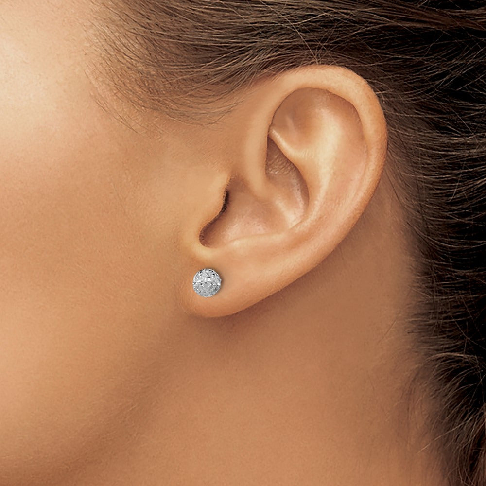 Diamond-Cut Ball Post Earrings — 14K White Gold