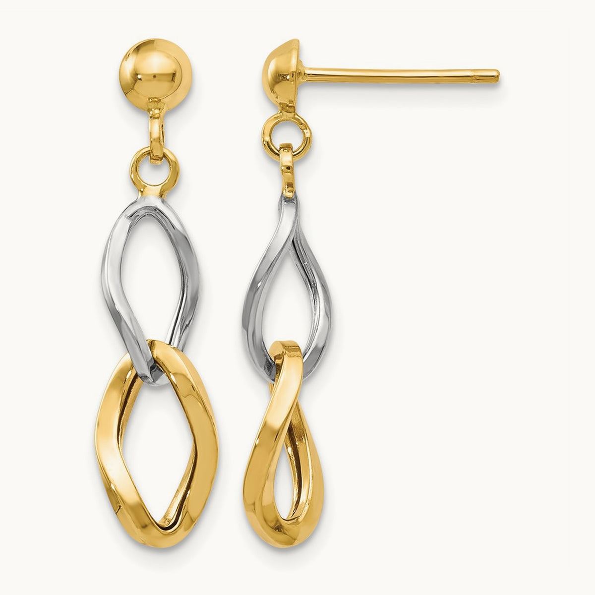 Polished Post Dangle Earrings, 14K Two-tone — Leslie's