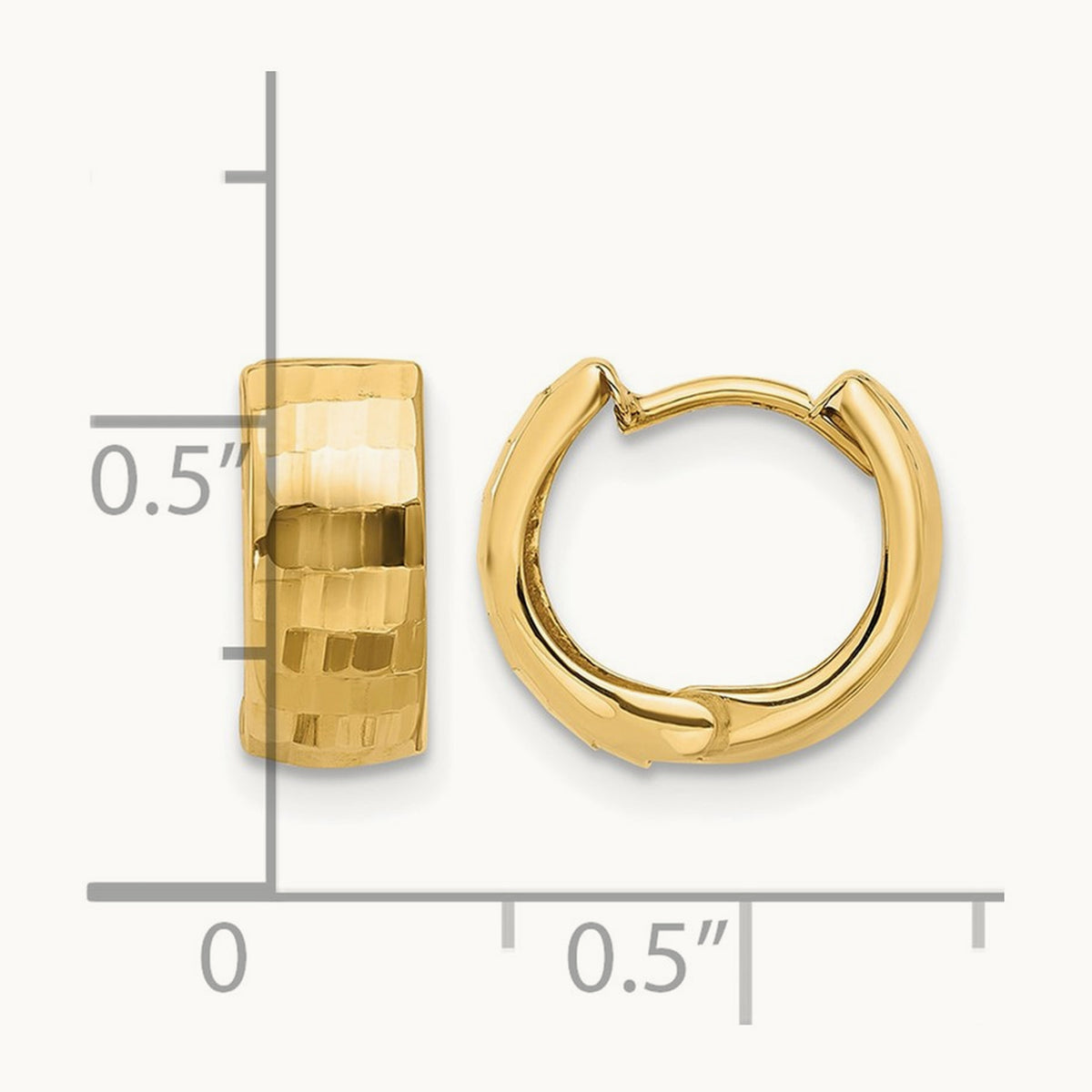 Polished and Diamond-cut Huggie Hoop Earrings — 14K Yellow Gold