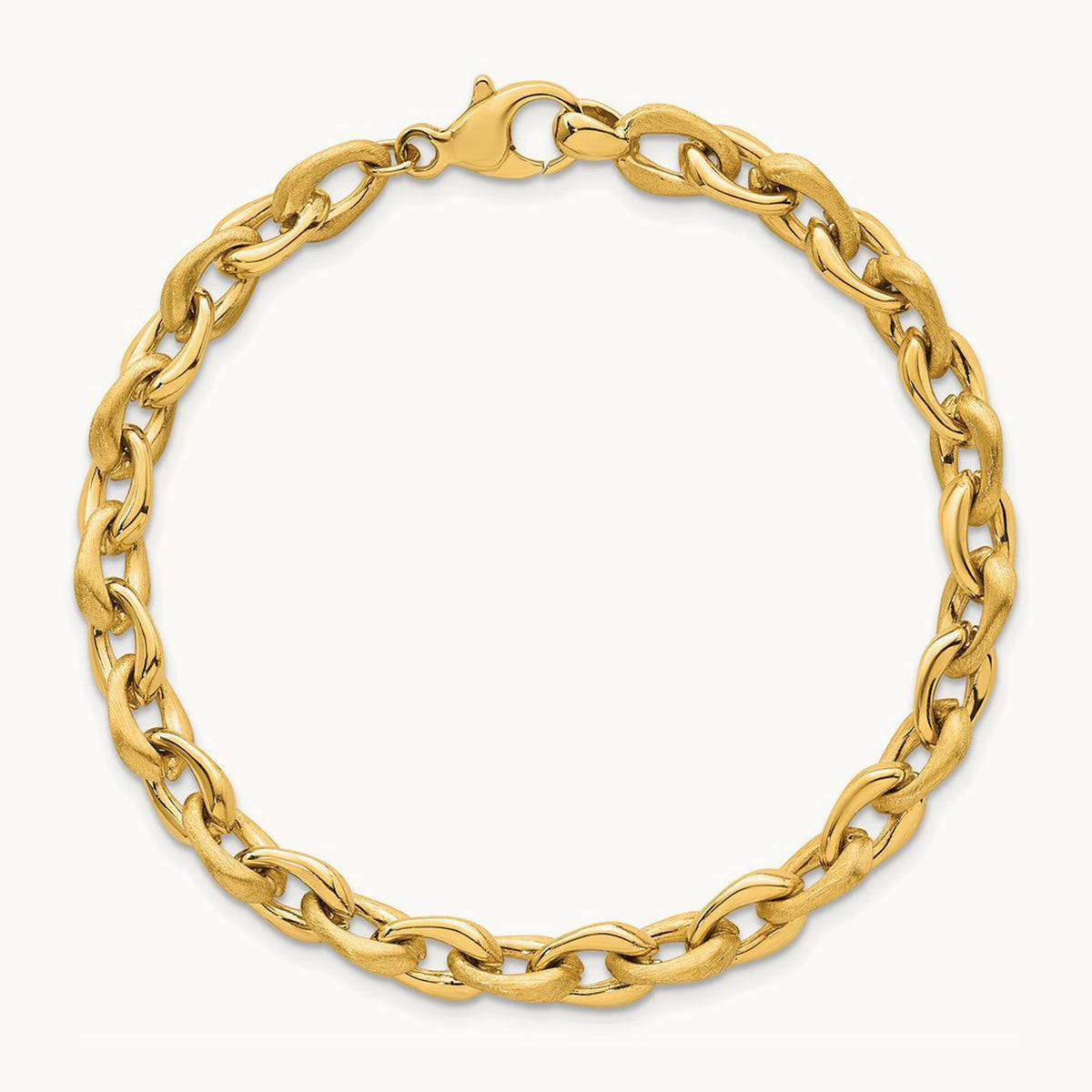 Polished And Brushed Chain Bracelet, 6.75mm, 14K