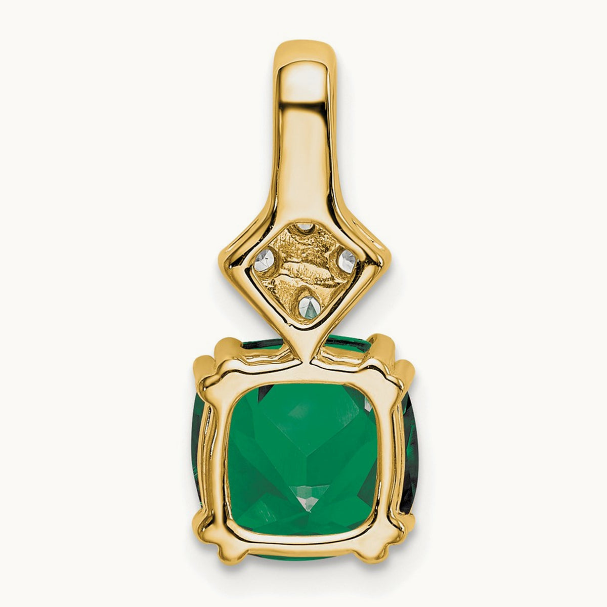 Created Emerald Pendant, 0.20 ct tw Lab-Grown Diamond — 14K Yellow Gold