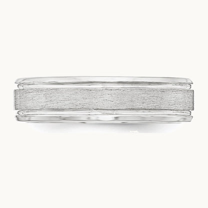 Sterling Silver 6mm Brushed Flat Grooved Beveled Edge Fancy Band