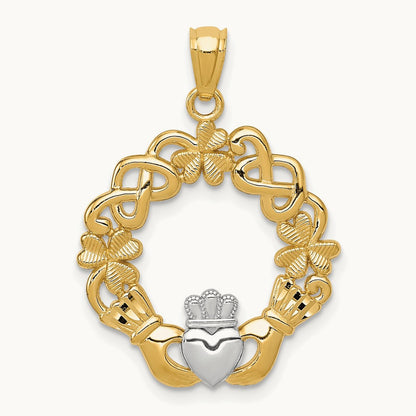 Rhodium Claddagh Pendant, 14K