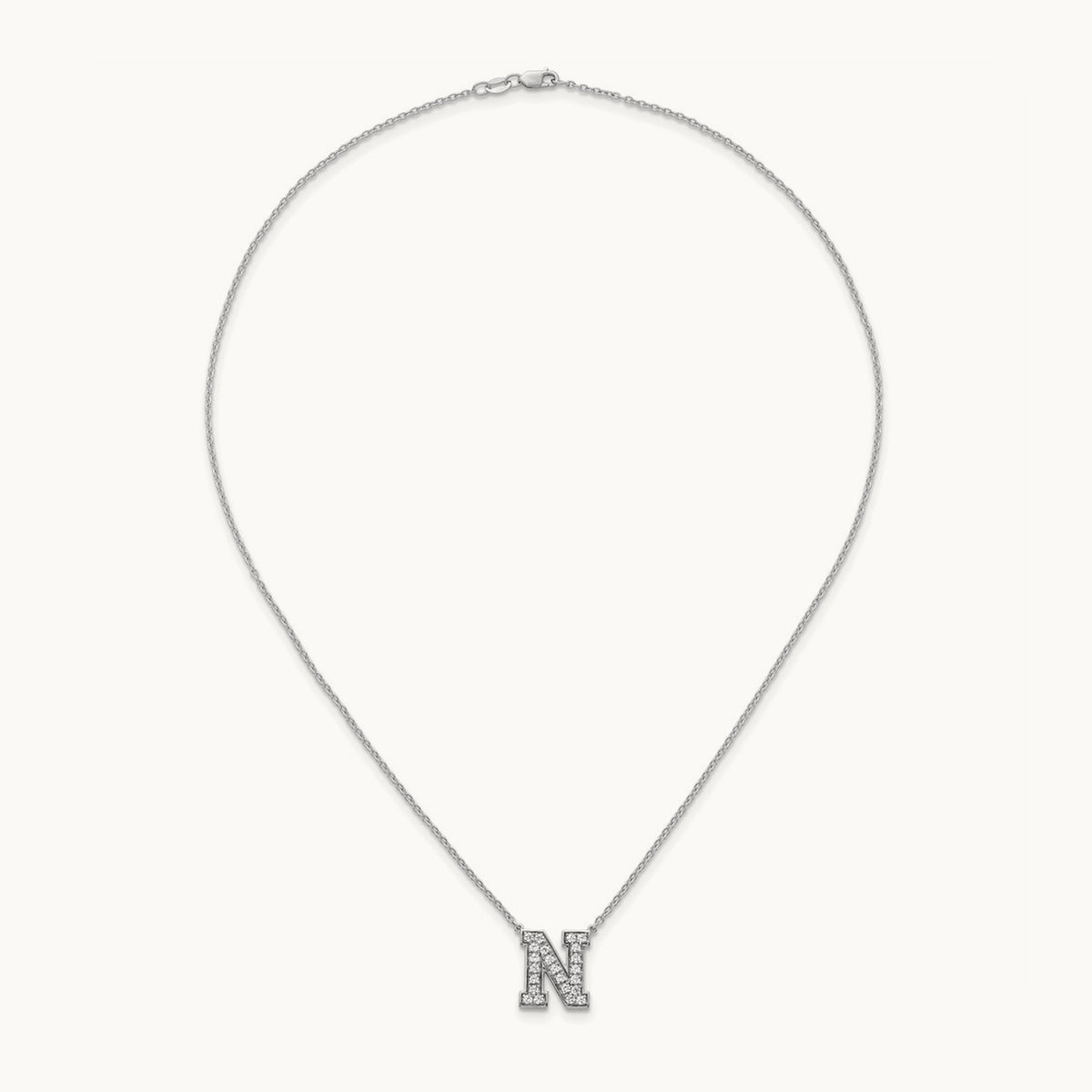 Initial Necklace — 14K White Gold, N, 5/8 ct