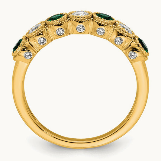 And Created Emerald Ring, 0.50 ct tw Lab-Grown Diamond
