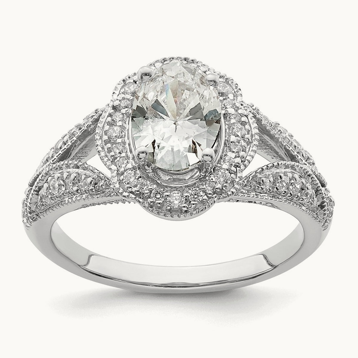 Polish Vintage Halo 1ct Oval Semi-Mount Dia Ring, 14K White
