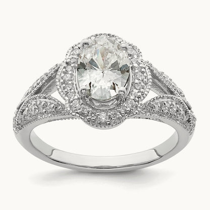 Polish Vintage Halo 1ct Oval Semi-Mount Dia Ring, 14K White