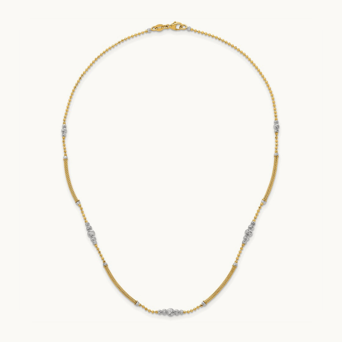 Woven Bars and D/C Beads Necklace, 14K Two-tone