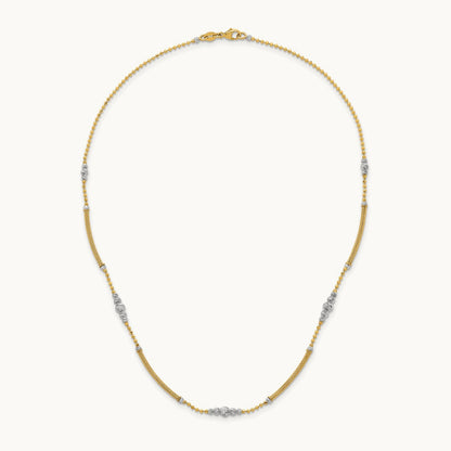 Woven Bars and D/C Beads Necklace, 14K Two-tone