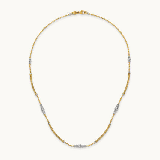 Woven Bars and D/C Beads Necklace, 14K Two-tone