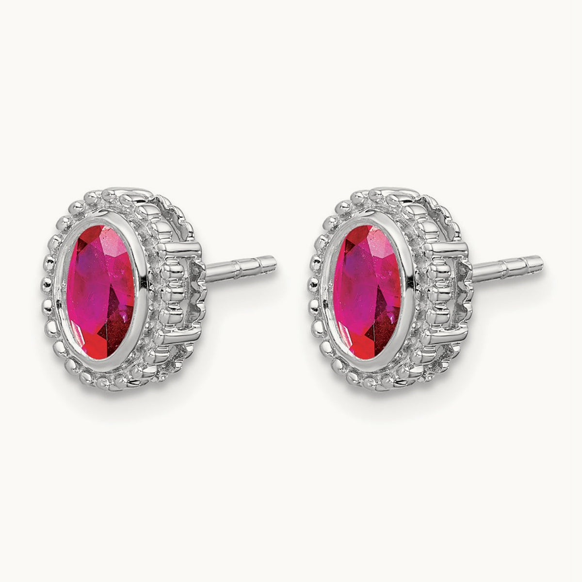 Oval Ruby Post Earrings — 14K White Gold