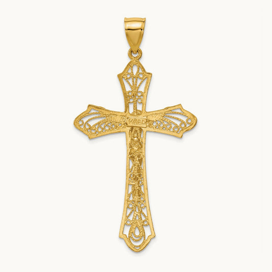Satin Diamond-Cut Crucifix Pendant, 14K