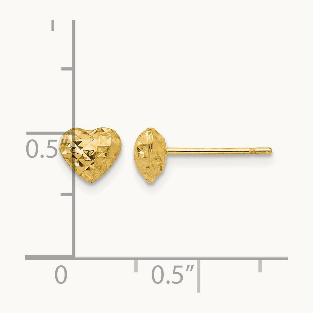 Diamond Cut Puffed Heart Post Stud Earrings — 14K Yellow Gold