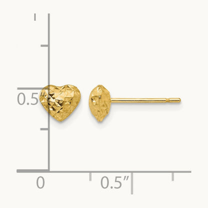 Diamond Cut Puffed Heart Post Stud Earrings — 14K Yellow Gold