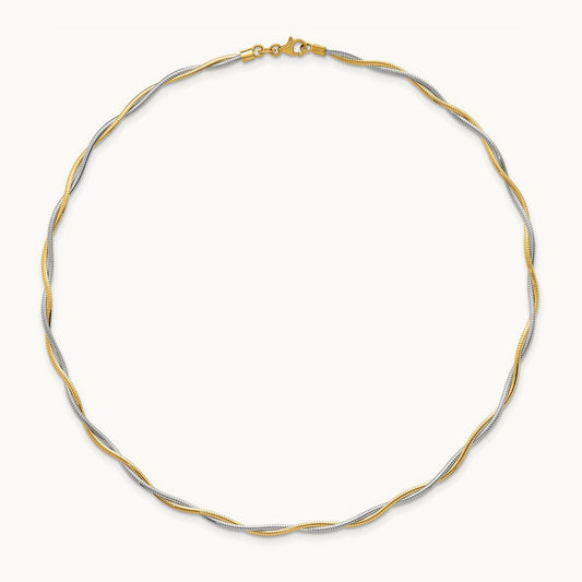 Polished Twisted Omega 17in Necklace, 14K Two-tone