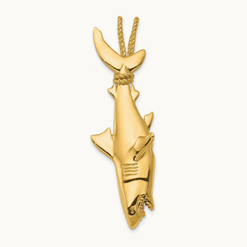 Hollow Polished 3-D Hanging Shark Pendant, 14K