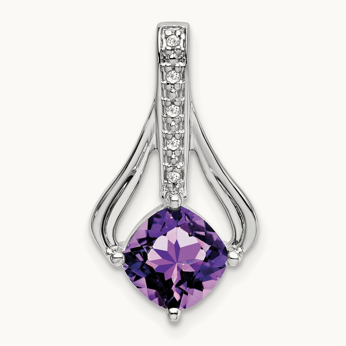 Amethyst and Diamond Pendant — 14K White Gold