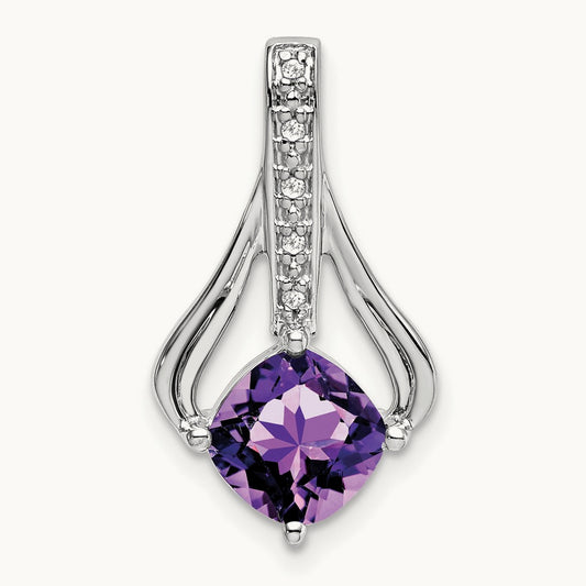 Amethyst and Diamond Pendant — 14K White Gold