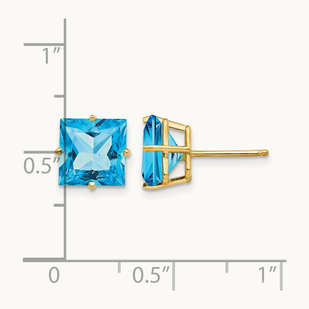 Square Step Cut Blue Topaz Earrings, 8mm, 14K