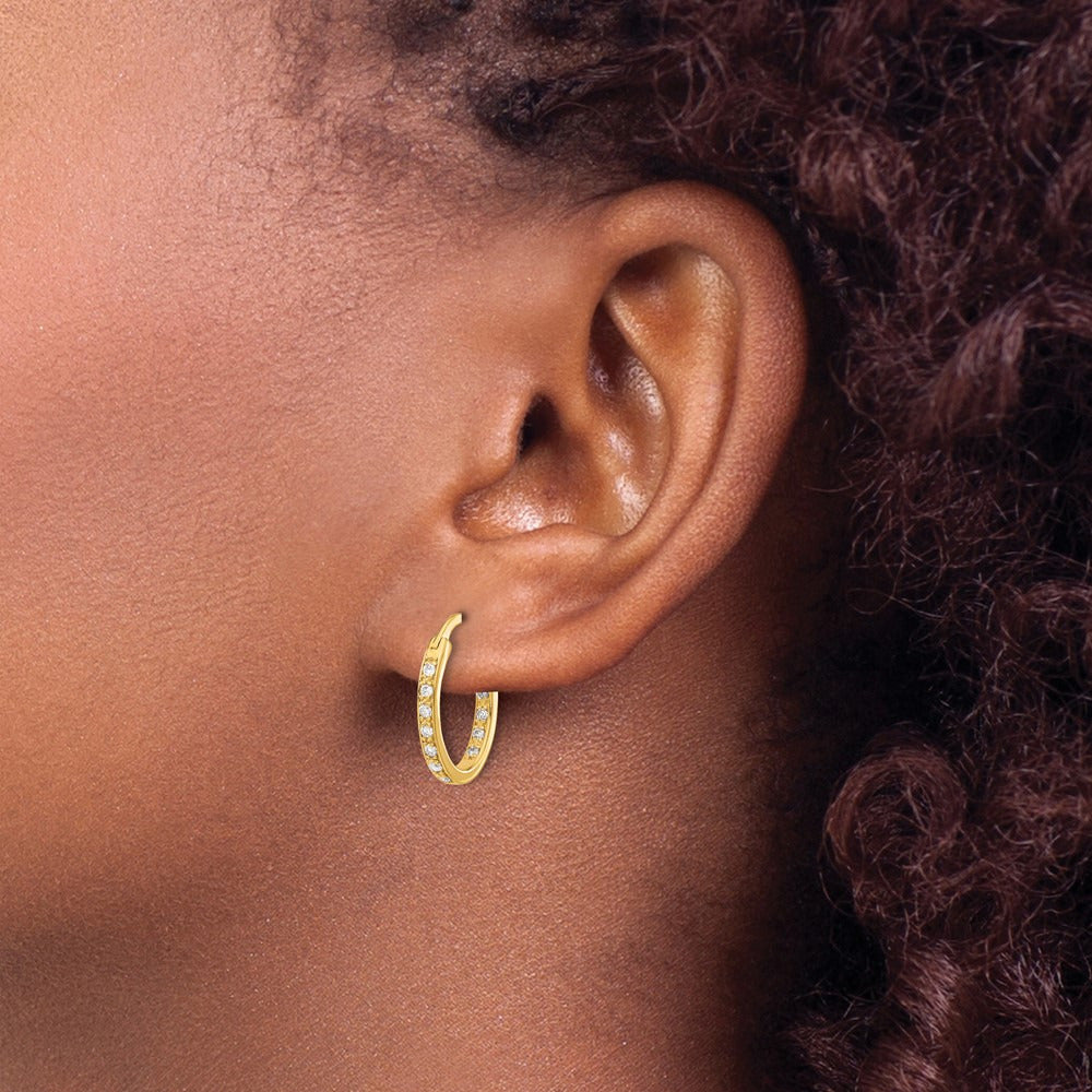 Diamond In/Out Hoop Earrings — 14K Yellow Gold, 15mm
