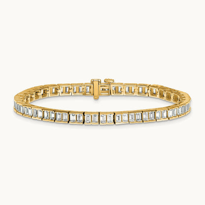 Emerald Tennis Bracelet, 7.25 ct tw Lab-Grown Diamond — 14K Yellow Gold