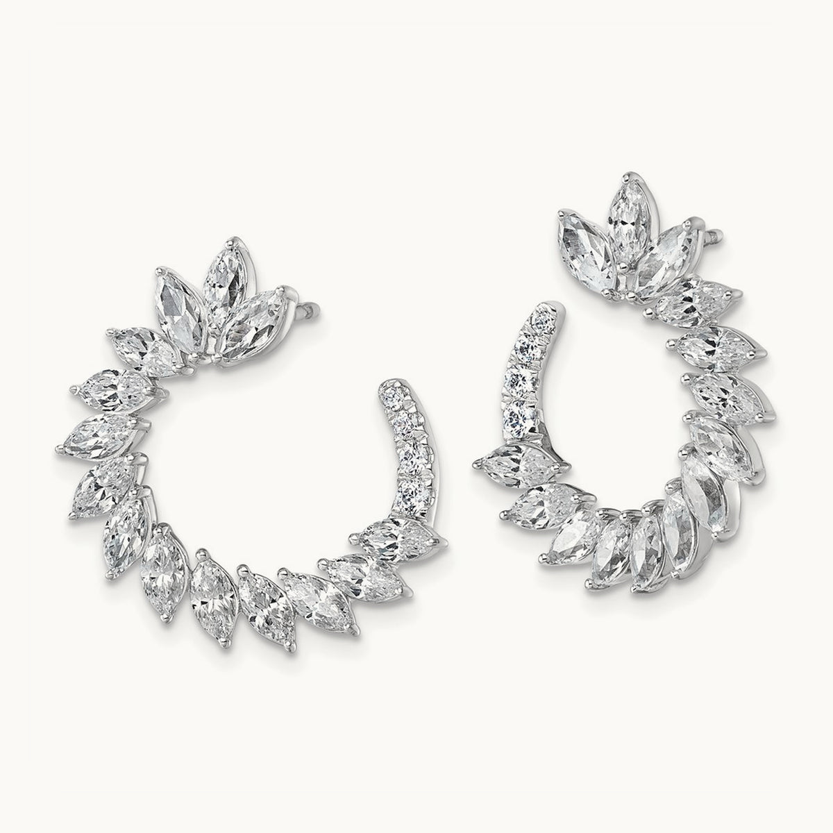 Fashion J-Hoop Post Earrings, 3.75 ct tw Lab-Grown Diamond — 14K White Gold