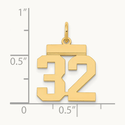 Small Polished Number 32 Charm, 14K