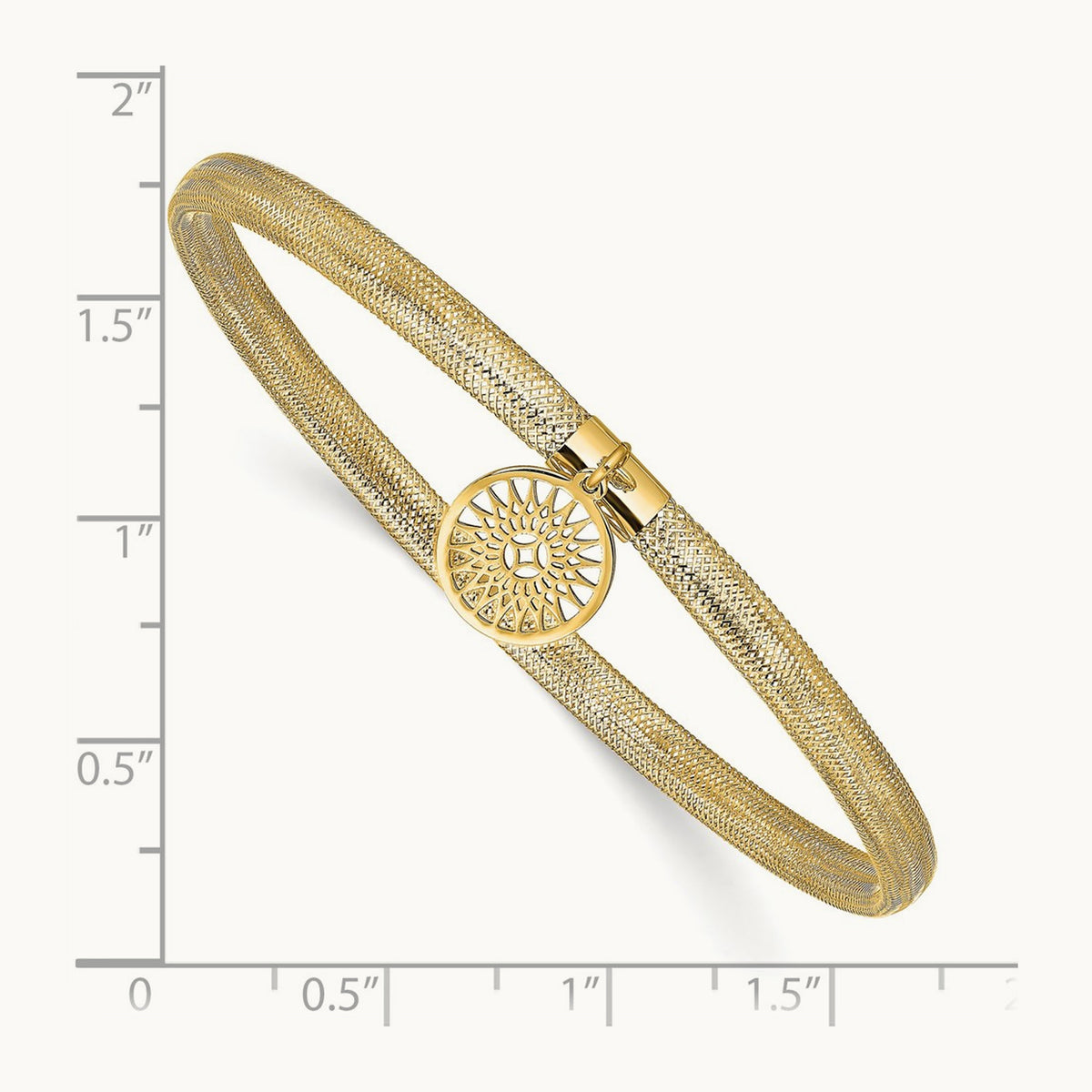 Polished Sun Charm Stretch Bangle, 14K — Leslie's