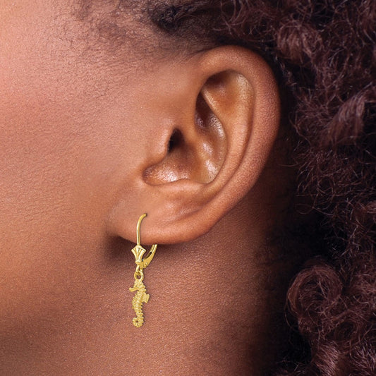 Seahorse Leverback Earrings — 14K Yellow Gold