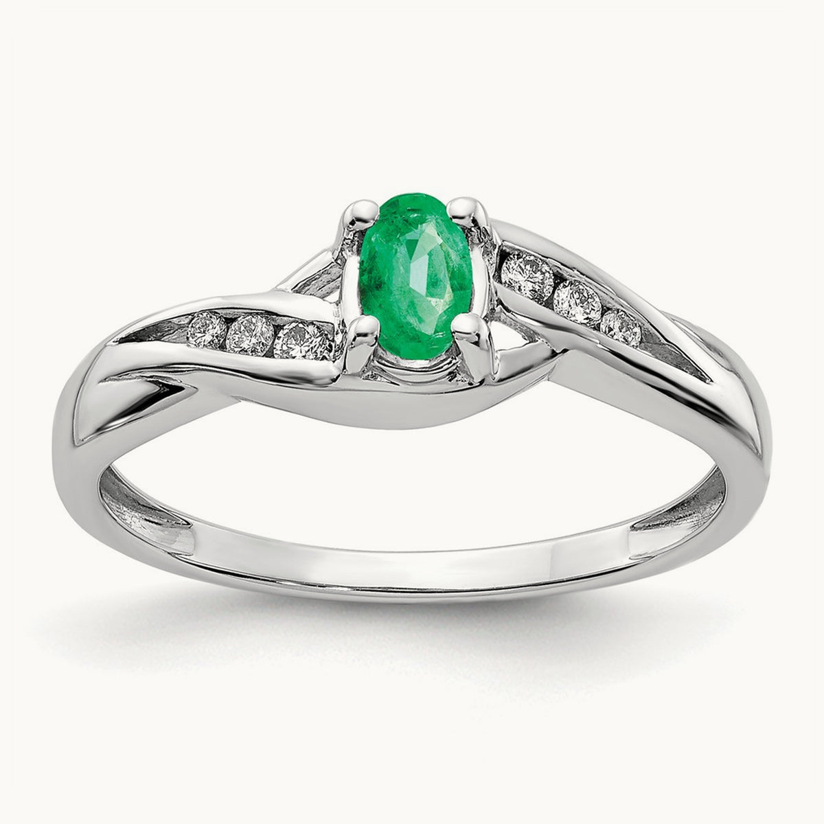 Oval Emerald Diamond Ring, 14K White Gold