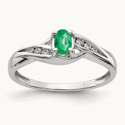 Oval Emerald Diamond Ring, 14K White Gold
