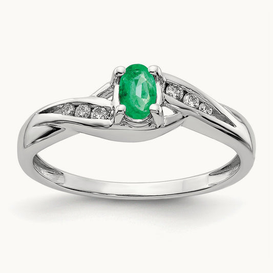 Oval Emerald Diamond Ring, 14K White Gold