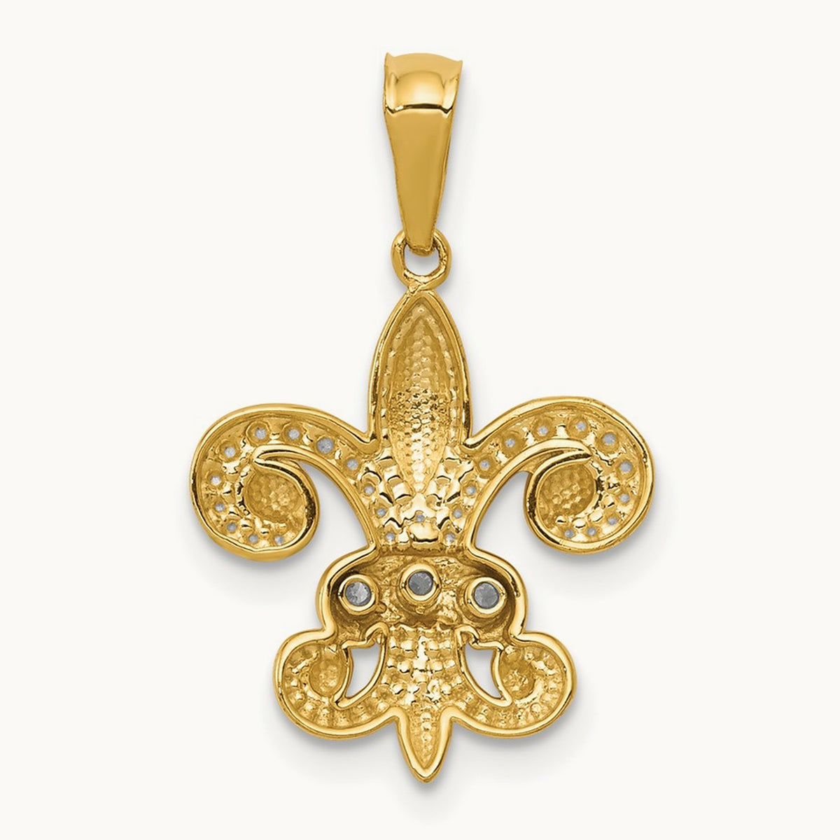 w/Rhodium Polished Diamond Fleur de Lis Pendant, 14K