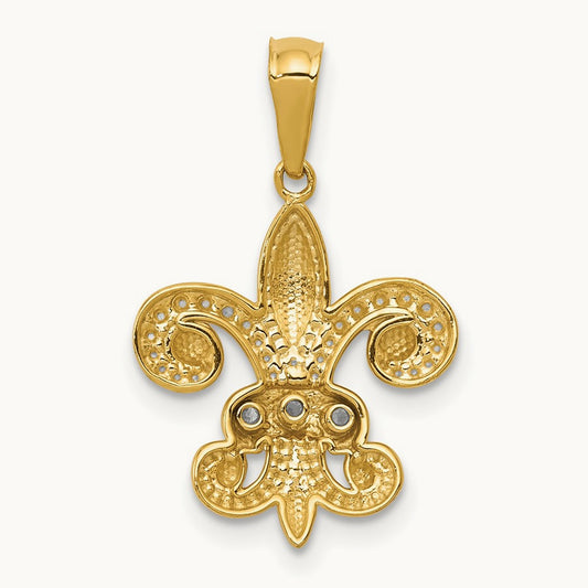 w/Rhodium Polished Diamond Fleur de Lis Pendant, 14K