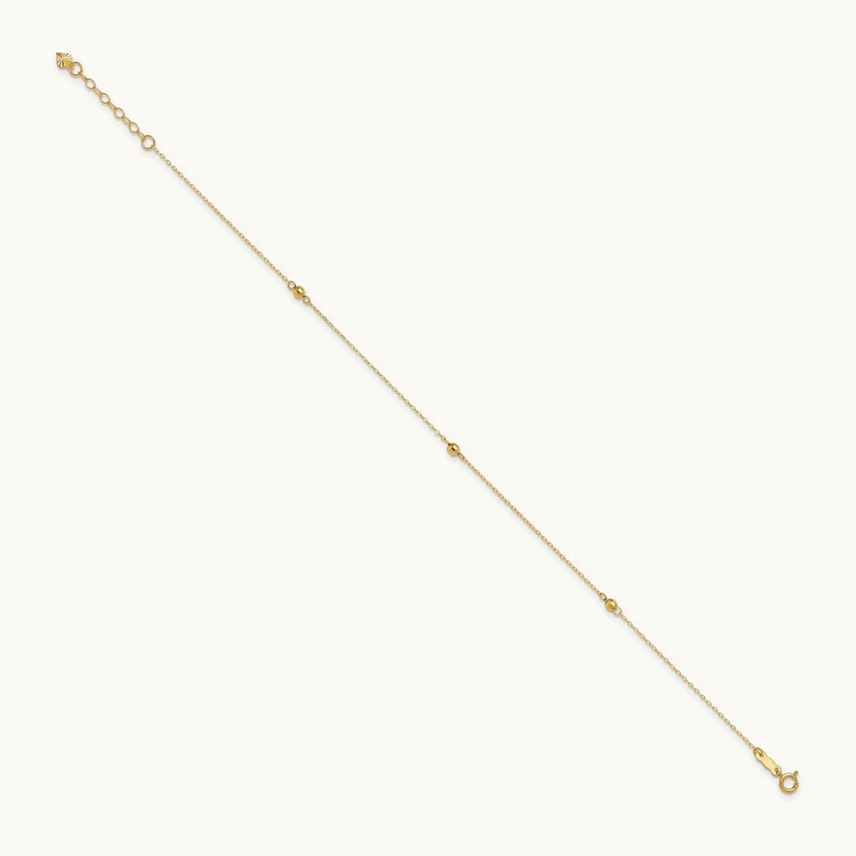 Mirror Beads 9in Plus 1in Ext Anklet, 14K