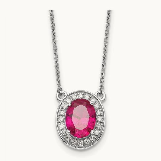 Diamond and Oval Ruby 18 inch Necklace, 14K White Gold
