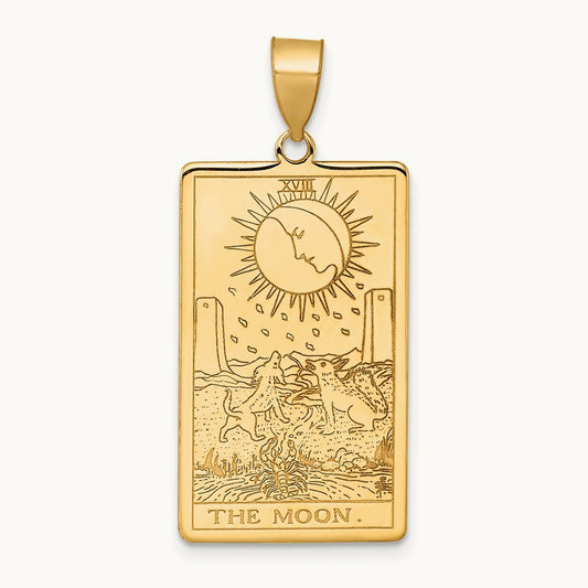 The Moon Tarot Card Pendant, 14K Yellow Gold