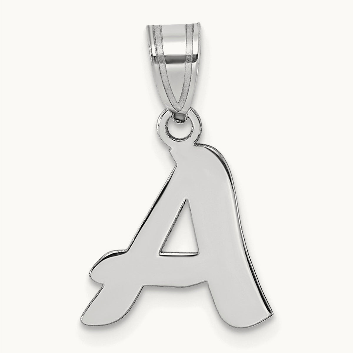 Polished Script Initial Pendant — 14K White Gold, A