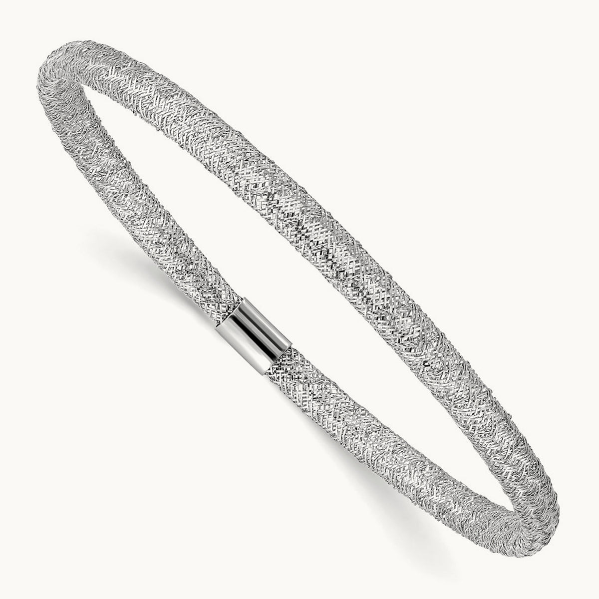 Plating Stretch Mesh Bracelet, 14K with White Rhodium