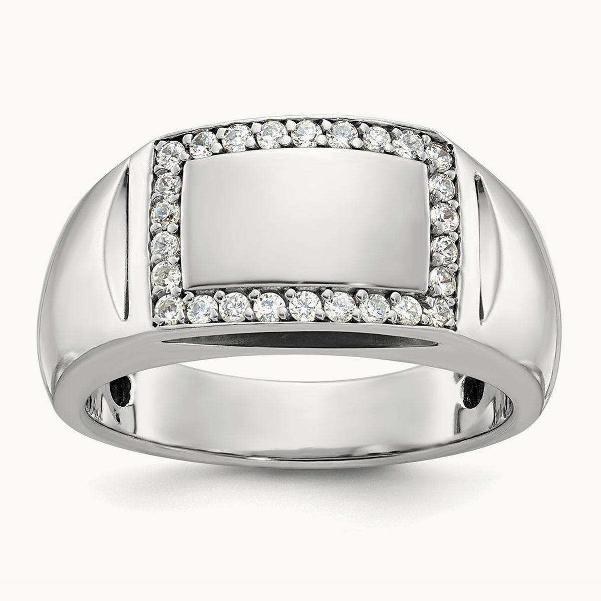 IBGoodman Men's Polished Diamond Rectangle Ring, 14K White Gold