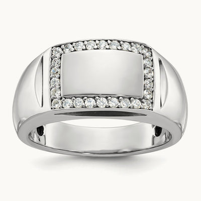 IBGoodman Men's Polished Diamond Rectangle Ring, 14K White Gold