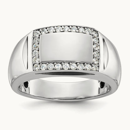 IBGoodman Men's Polished Diamond Rectangle Ring, 14K White Gold