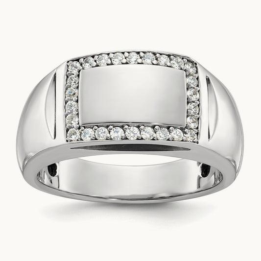 IBGoodman Men's Polished Diamond Rectangle Ring, 14K White Gold