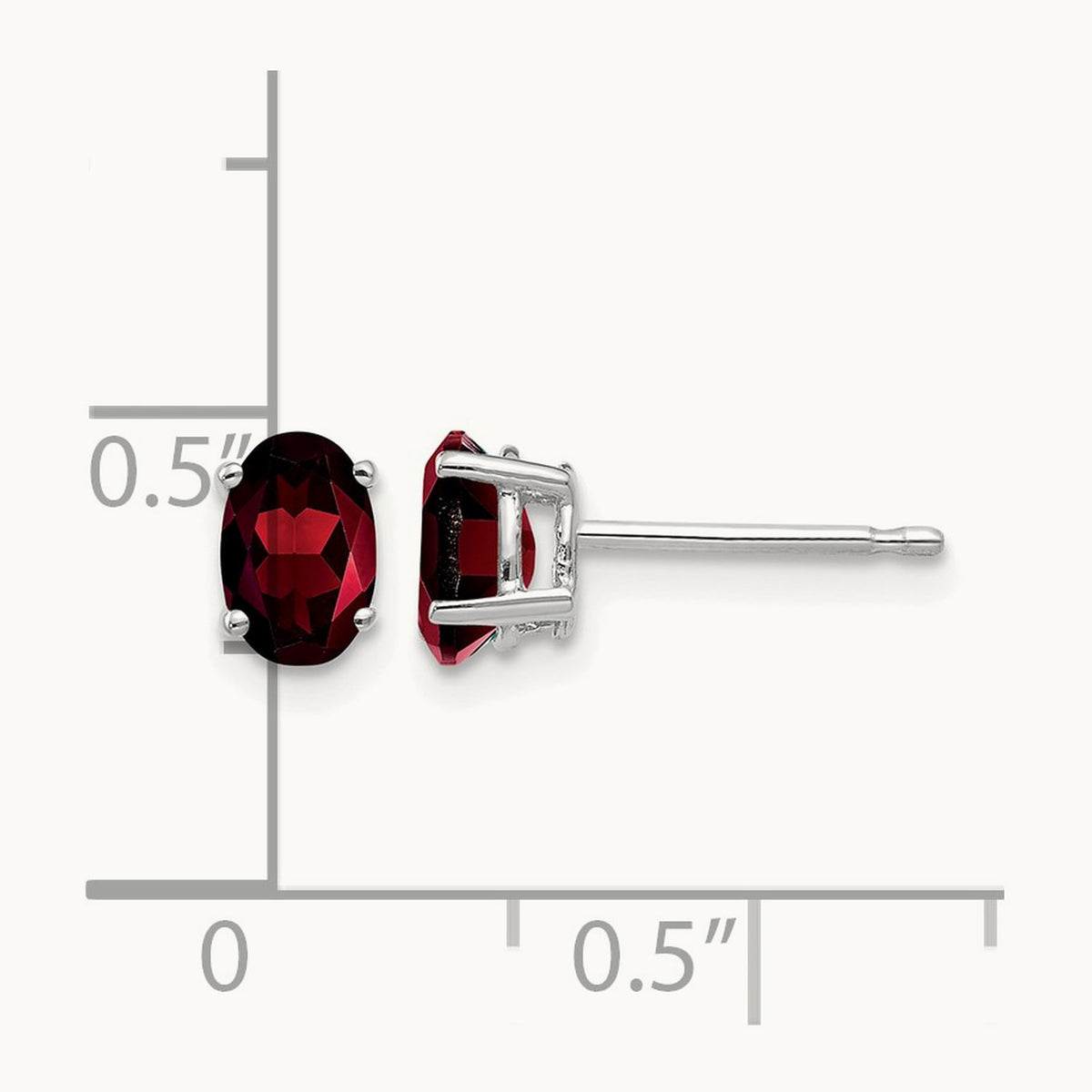 6x4mm Oval Garnet Earrings, 14K White Gold