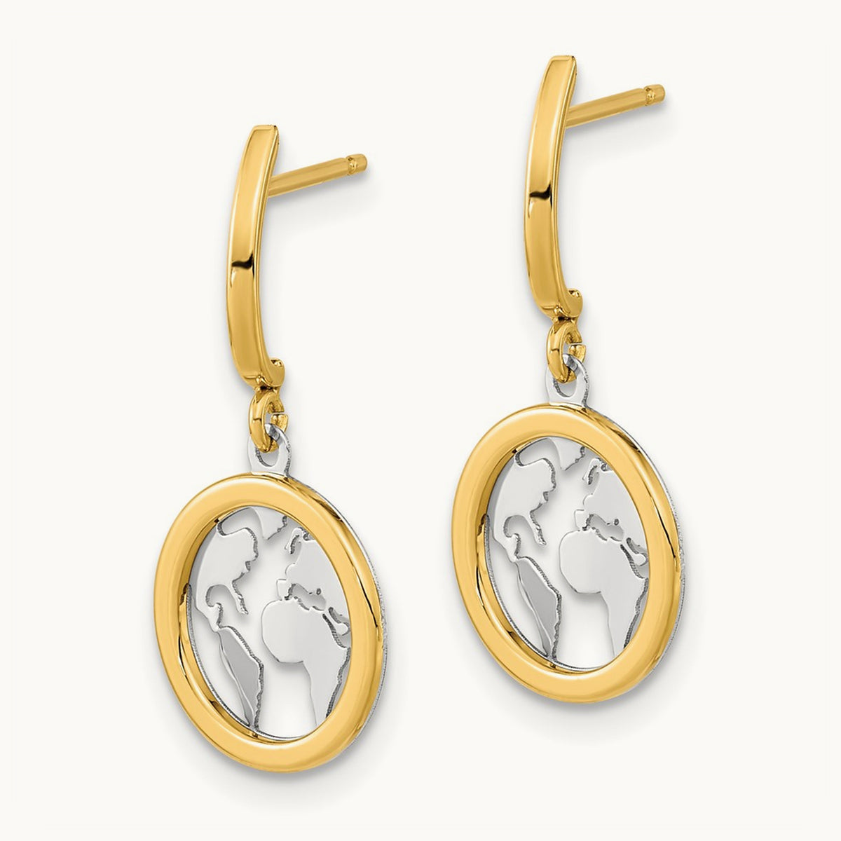Polished White Rhodium Earth Dangle Earrings, 14K