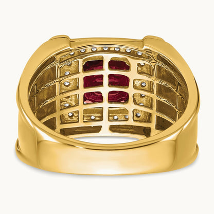Created Checkerboard Ruby and Diamond Mens Ring, 14K