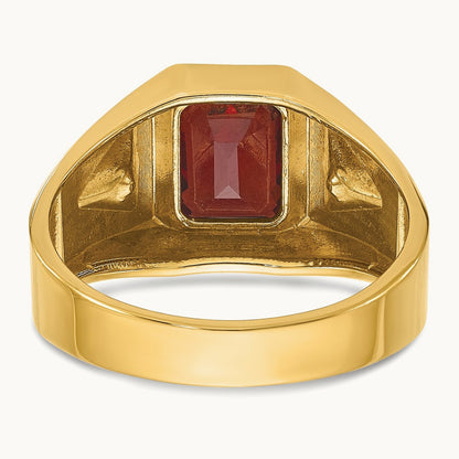 IBGoodman Men's Polished and Satin Garnet and Diamond Complete Ring, 14K